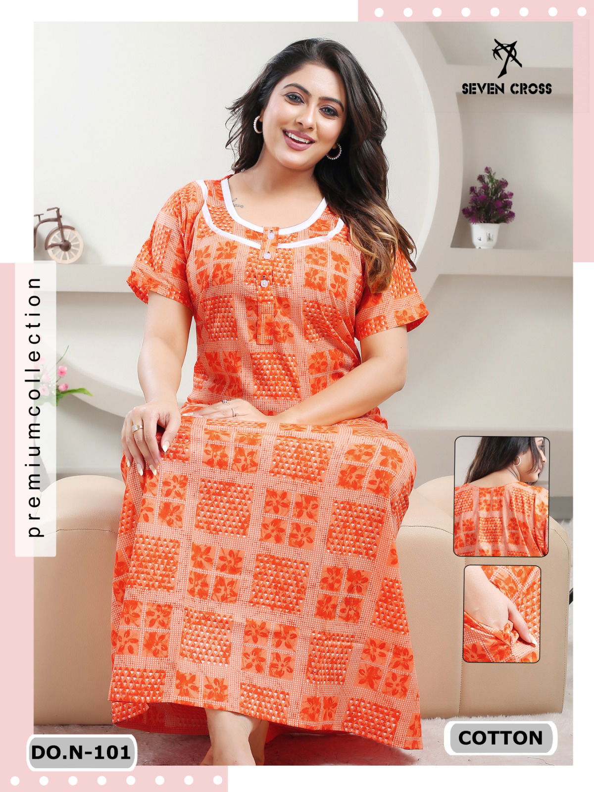Cotton 101 Seven Cross Night Wear Printed Cotton Nighty Wholesale Market In Surat
